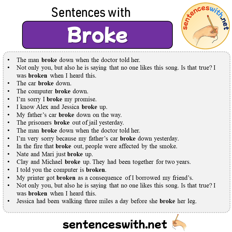 Sentences with Broke, 17 Sentences about Broke in English