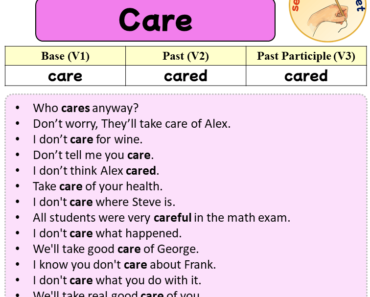Sentences with Care, Past and Past Participle Form Of Care V1 V2 V3