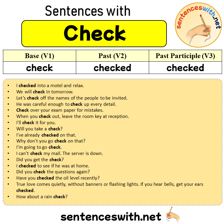 Sentences with Check, Past and Past Participle Form Of Check V1 V2 V3