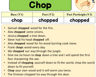 Sentences with Chop, Past and Past Participle Form Of Chop V1 V2 V3