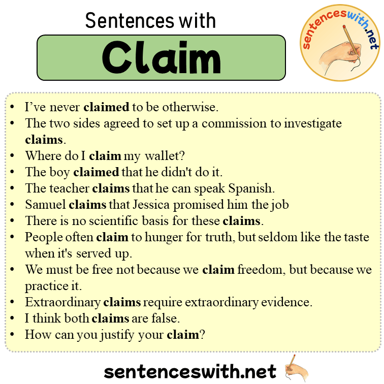 Sentences with Claim, 12 Sentences about Claim in English