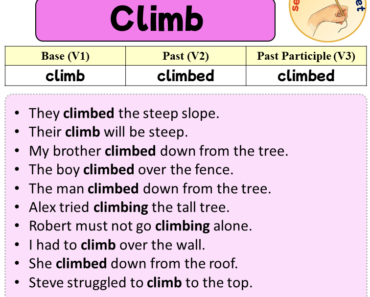 Sentences with Climb, Past and Past Participle Form Of Climb V1 V2 V3