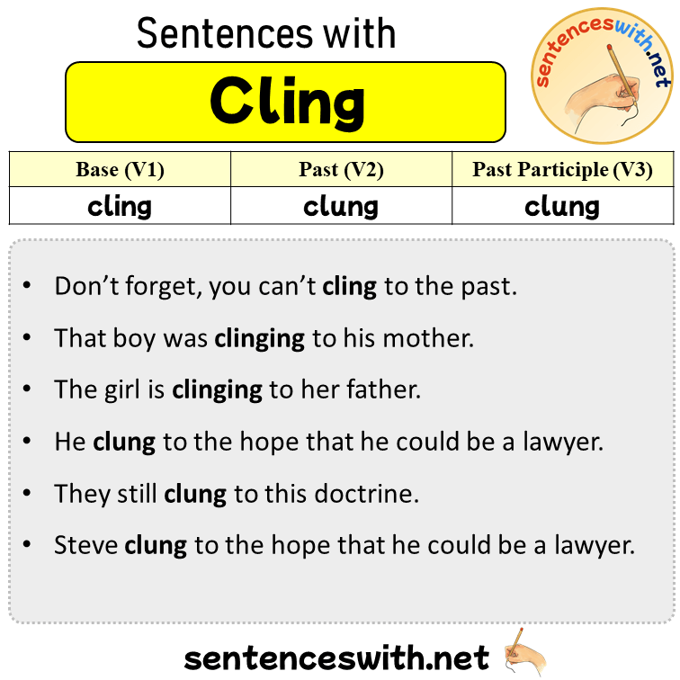 Sentences with Cling, Past and Past Participle Form Of Cling V1 V2 V3