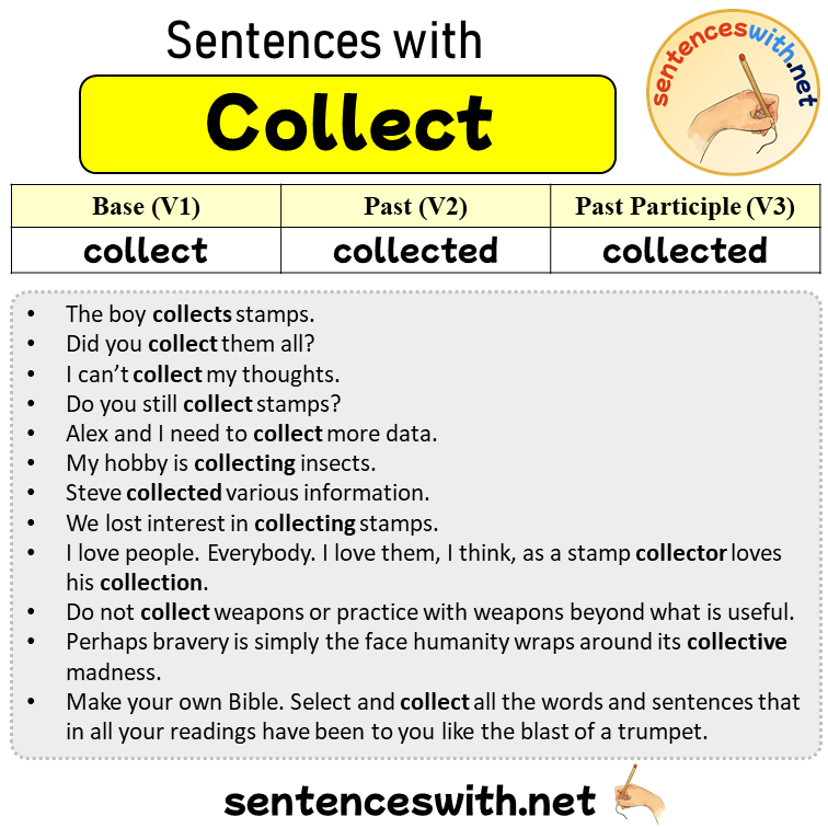 Sentences with Collect, Past and Past Participle Form Of Collect V1 V2 V3