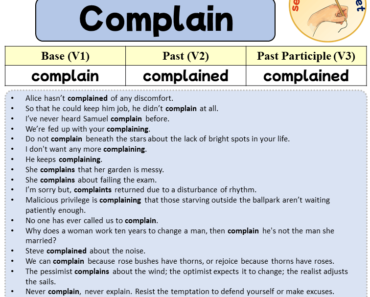 Sentences with Complain, Past and Past Participle Form Of Complain V1 V2 V3