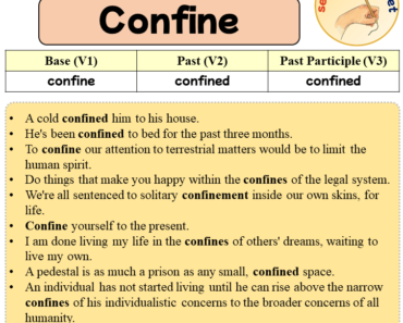Sentences with Confine, Past and Past Participle Form Of Confine V1 V2 V3