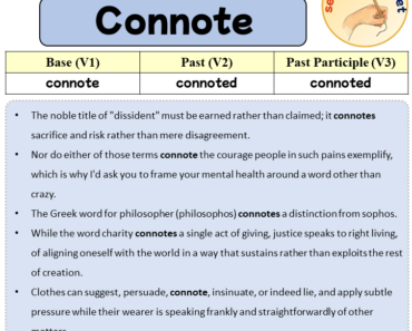 Sentences with Connote, Past and Past Participle Form Of Connote V1 V2 V3