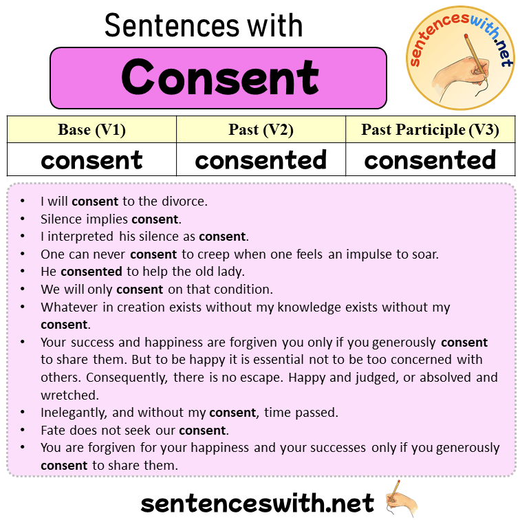 Sentences with Consent, Past and Past Participle Form Of Consent V1 V2 V3