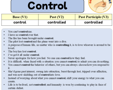 Sentences with Control, Past and Past Participle Form Of Control V1 V2 V3