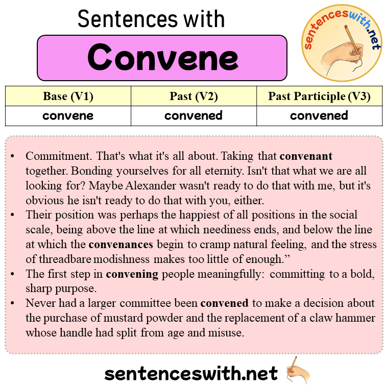 Sentences with Convene, Past and Past Participle Form Of Convene V1 V2 V3