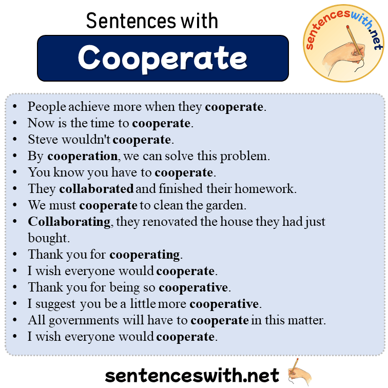 Sentences with Cooperate, 14 Sentences about Cooperate in English