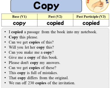 Sentences with Copy, Past and Past Participle Form Of Copy V1 V2 V3