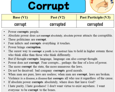 Sentences with Corrupt, Past and Past Participle Form Of Corrupt V1 V2 V3