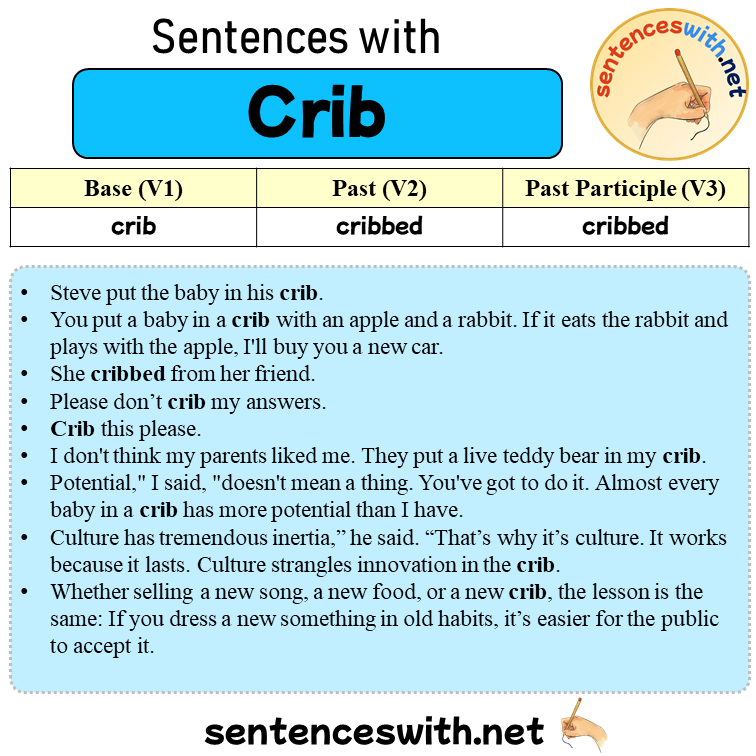 Sentences with Crib, Past and Past Participle Form Of Crib V1 V2 V3