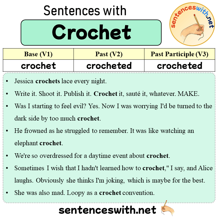 Sentences with Crochet, Past and Past Participle Form Of Crochet V1 V2 V3