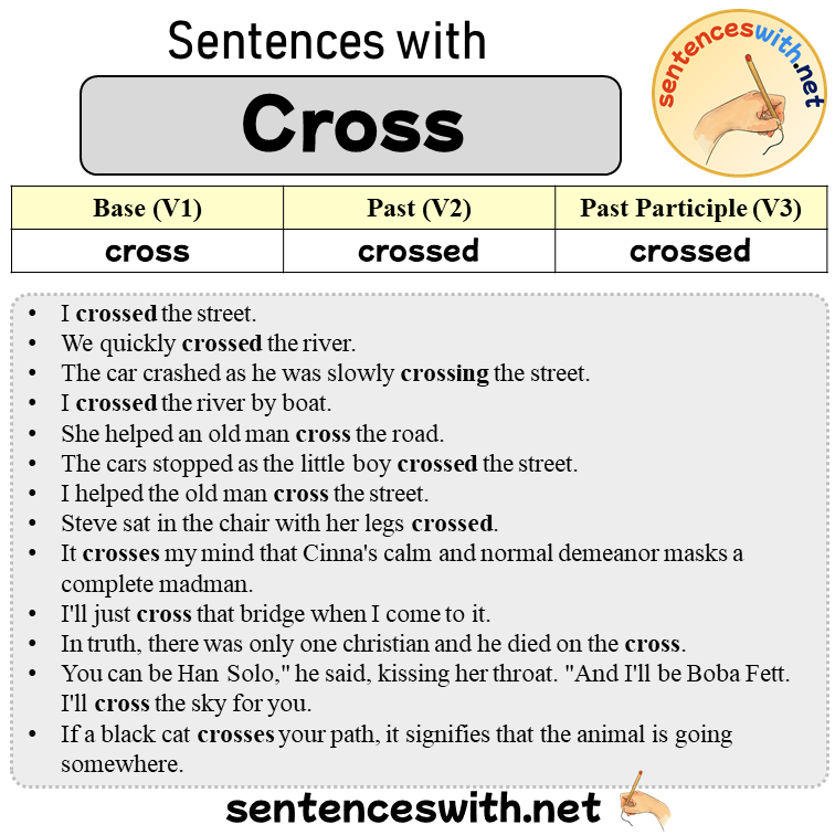 Sentences with Cross, Past and Past Participle Form Of Cross V1 V2 V3