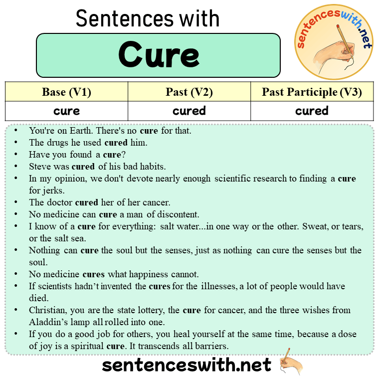 Sentences with Cure, Past and Past Participle Form Of Cure V1 V2 V3