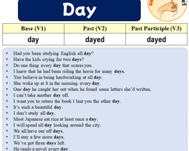 Sentences with Day, Past and Past Participle Form Of Day V1 V2 V3