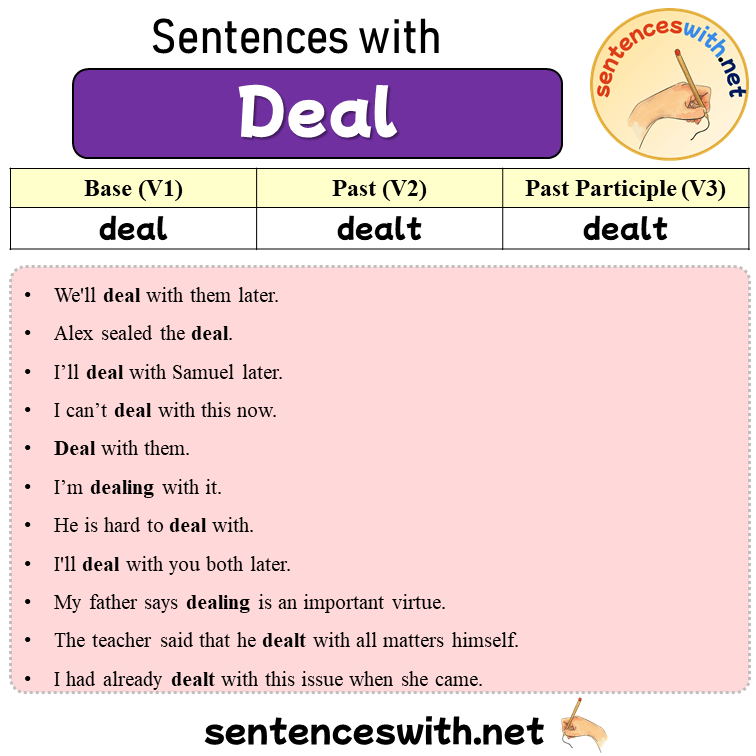 Sentences with Deal, Past and Past Participle Form Of Deal V1 V2 V3