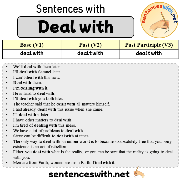 Sentences with Deal with, Past and Past Participle Form Of Deal with V1 V2 V3