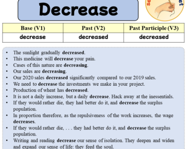 Sentences with Decrease, Past and Past Participle Form Of Decrease V1 V2 V3