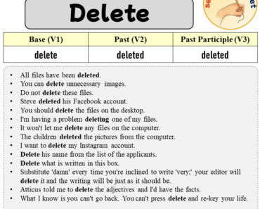 Sentences with Delete, Past and Past Participle Form Of Delete V1 V2 V3