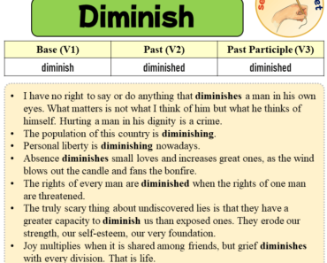 Sentences with Diminish, Past and Past Participle Form Of Diminish V1 V2 V3