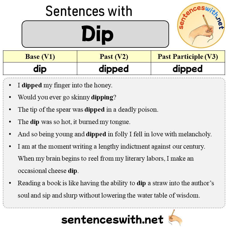 Sentences with Dip, Past and Past Participle Form Of Dip V1 V2 V3