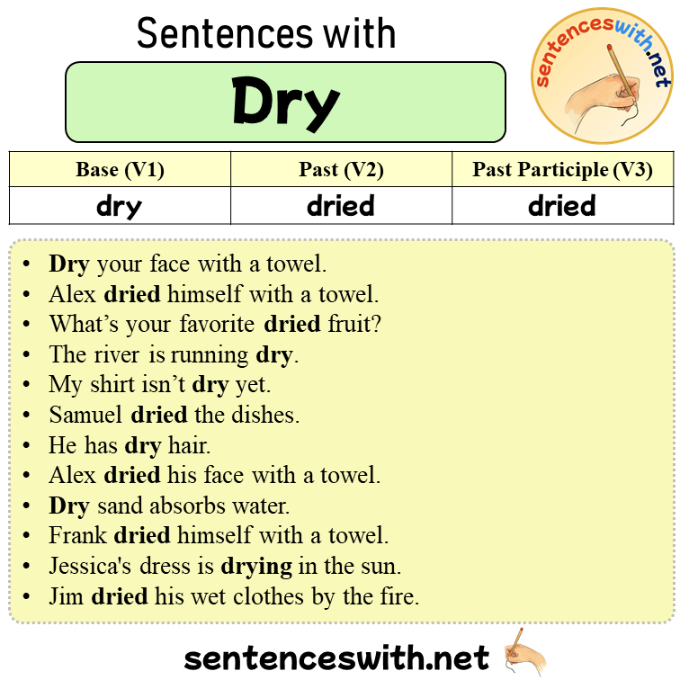 Sentences with Dry, Past and Past Participle Form Of Dry V1 V2 V3