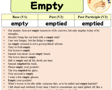 Sentences with Empty, Past and Past Participle Form Of Empty V1 V2 V3