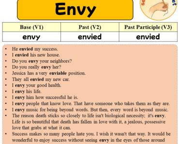 Sentences with Envy, Past and Past Participle Form Of Envy V1 V2 V3