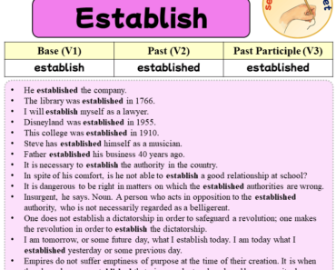Sentences with Establish, Past and Past Participle Form Of Establish V1 V2 V3