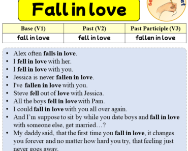 Sentences with Fall in love, Past and Past Participle Form Of Fall in love V1 V2 V3