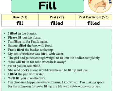 Sentences with Fill, Past and Past Participle Form Of Fill V1 V2 V3