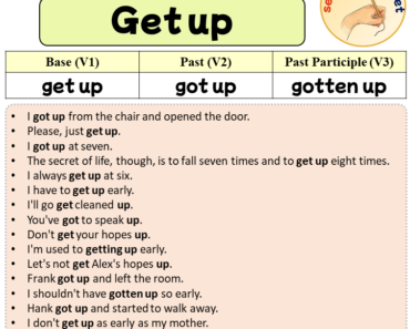 Sentences with Get up, Past and Past Participle Form Of Get up V1 V2 V3