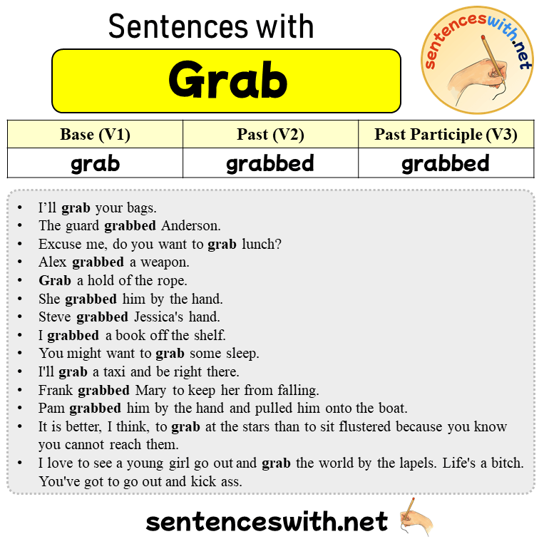 Sentences with Grab, Past and Past Participle Form Of Grab V1 V2 V3