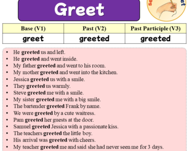 Sentences with Greet, Past and Past Participle Form Of Greet V1 V2 V3