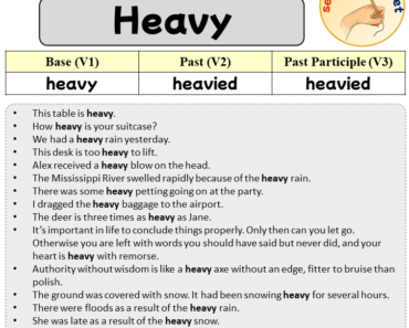 Sentences with Heavy, Past and Past Participle Form Of Heavy V1 V2 V3