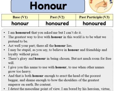Sentences with Honour, Past and Past Participle Form Of Honour V1 V2 V3