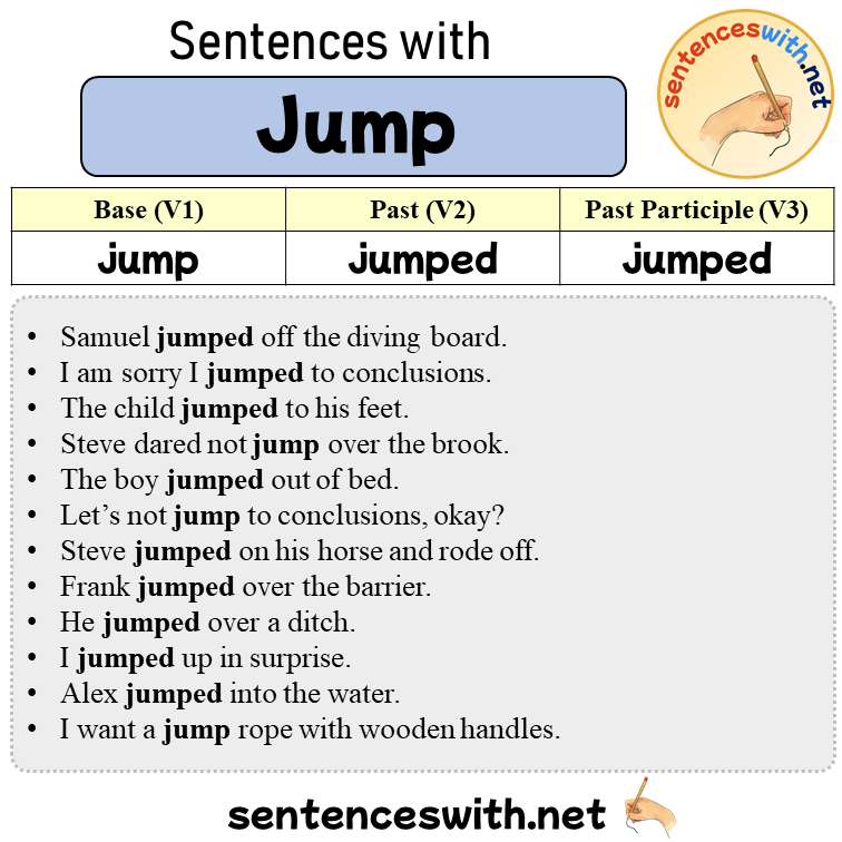 Sentences with Jump, Past and Past Participle Form Of Jump V1 V2 V3