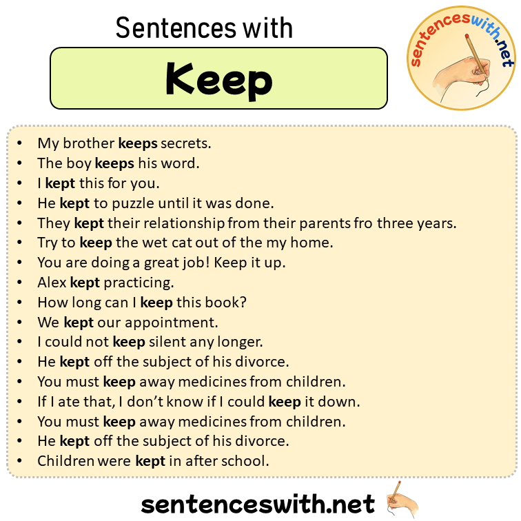 Sentences with Keep, 17 Sentences about Keep in English