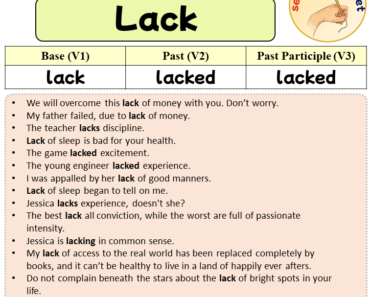 Sentences with Lack, Past and Past Participle Form Of Lack V1 V2 V3