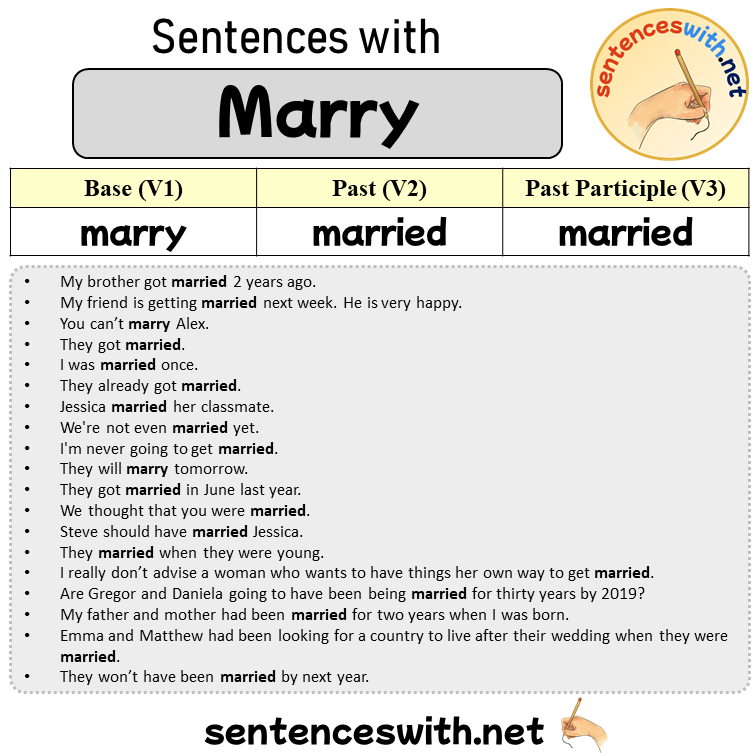 Sentences with Marry, Past and Past Participle Form Of Marry V1 V2 V3