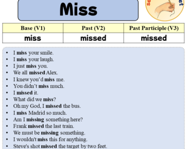 Sentences with Miss, Past and Past Participle Form Of Miss V1 V2 V3