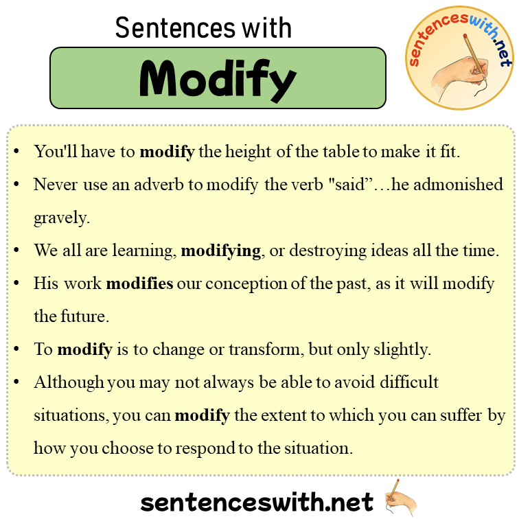Sentences with Modify, Sentences about Modify in English