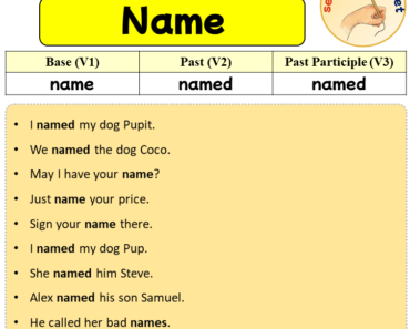 Sentences with Name, Past and Past Participle Form Of Name V1 V2 V3