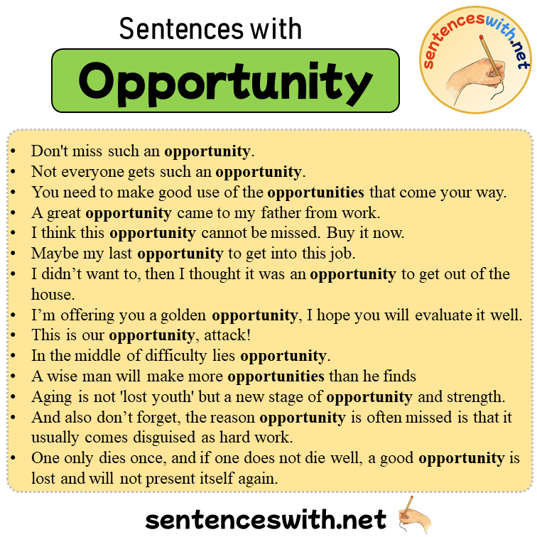 Sentences with Opportunity, 14 Sentences about Opportunity in English