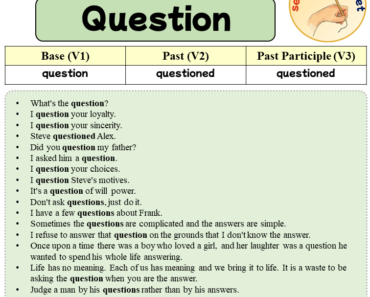 Sentences with Question, Past and Past Participle Form Of Question V1 V2 V3