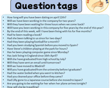 Sentences with Question tags, 21 Sentences about Question tags in English