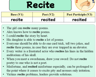 Sentences with Recite, Past and Past Participle Form Of Recite V1 V2 V3